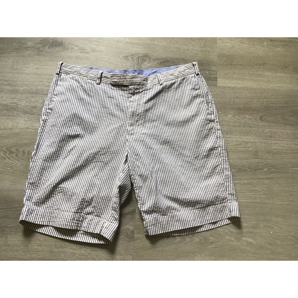 Polo Ralph Lauren Shorts Mens 34 Bleeker Fit White with Blue Stripes 100% Cotton